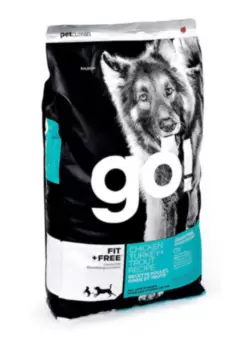 Go! Fit + Free Chiken, Turkey, Trout Recipe c индейкой, курицей, лососем, уткой для щенков и взрослых собак