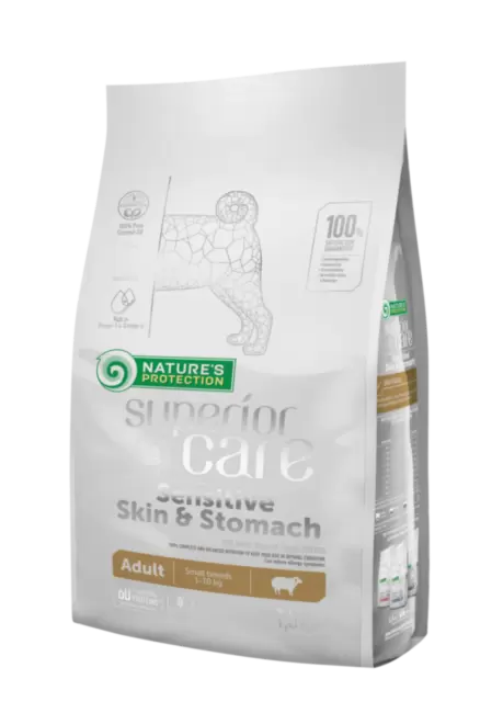 Nature's Protection Superior Care Sensitive Skin Stomach Adult Small Breeds - Сухой корм с мясом ягненка для взрослых собак мини пород с чувствительным пищеварением и пищевой аллергией, ягненок
